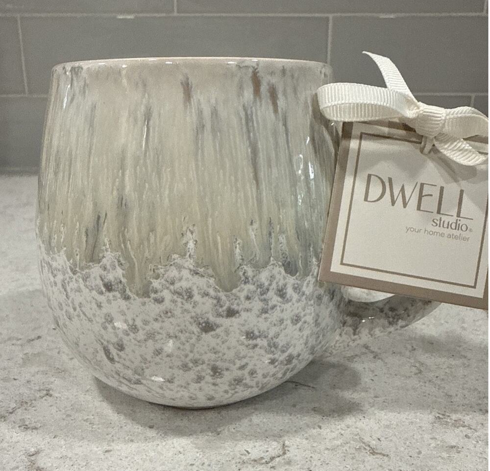 Dwell Studio Artisan Rustic Drip Glazed Ribbed 20 Fl Oz Ceramic Belly Mug NEW